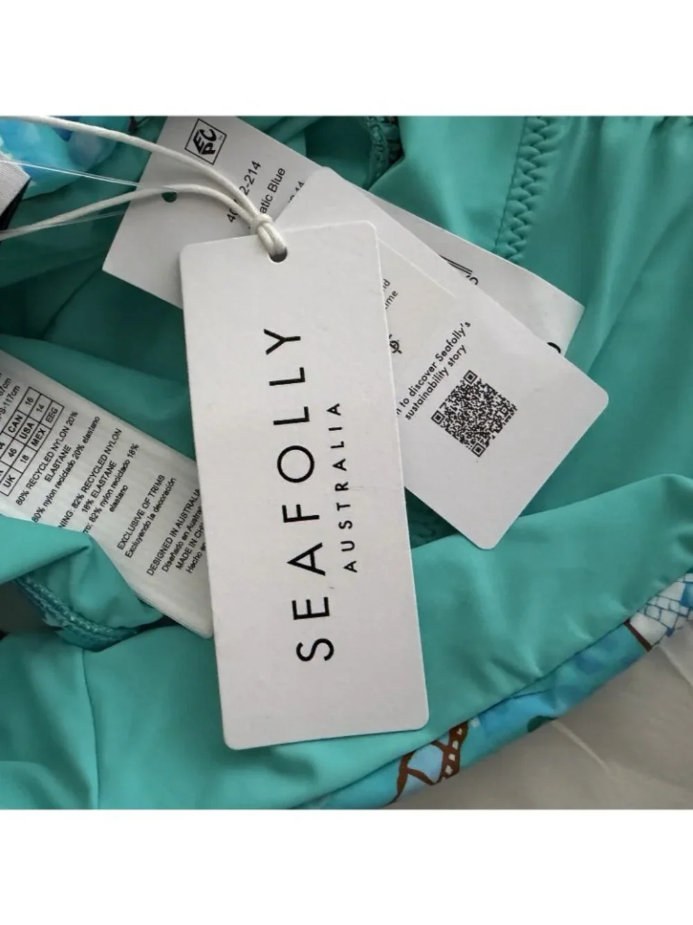 Seafolly Australia Women’s Sz 14 Aqua Hipster Bikini Bottoms Swim Seashell NWT